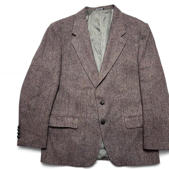 Club Room Harris Tweed Scottish Wool Herringbone Sport Coat Blazer Jacket 44R - Picture 2 of 8